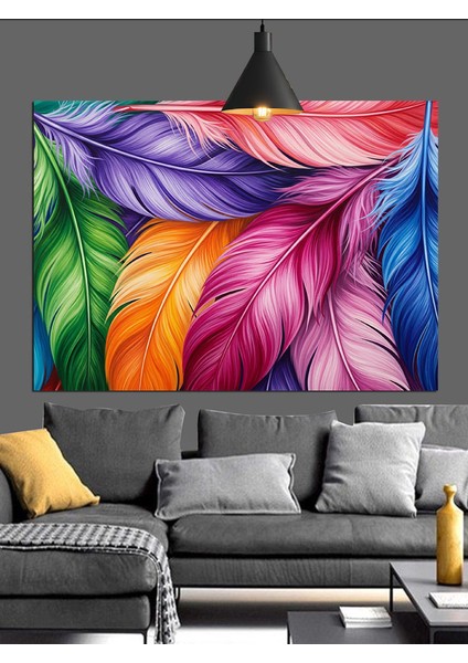 Canlı Renkli Tüyler Desenli Dekoratif Kanvas - Mdf Ahşap Tablo fiyatları