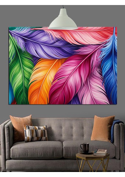 Canlı Renkli Tüyler Desenli Dekoratif Kanvas - Mdf Ahşap Tablo modelleri