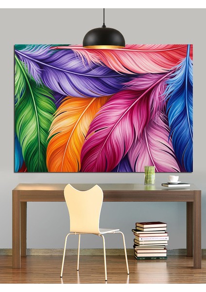 Canlı Renkli Tüyler Desenli Dekoratif Kanvas - Mdf Ahşap Tablo fırsatları
