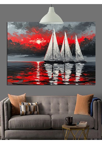 Gün Batımında Yelkenli Tekneler Dekoratif Kanvas - Mdf Ahşap Tablo fiyatları