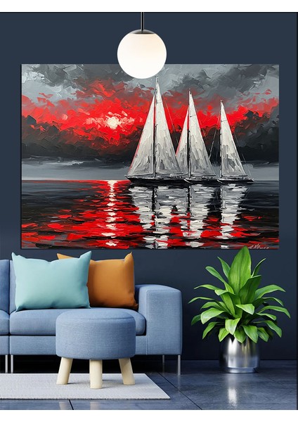 Gün Batımında Yelkenli Tekneler Dekoratif Kanvas - Mdf Ahşap Tablo fırsatları