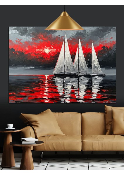 Gün Batımında Yelkenli Tekneler Dekoratif Kanvas - Mdf Ahşap Tablo indirimleri
