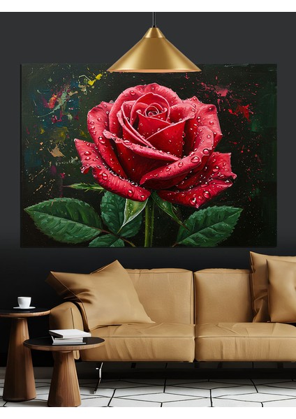 Kırmızı Gül Yakın Çekim Dekoratif Kanvas - Mdf Ahşap Tablo