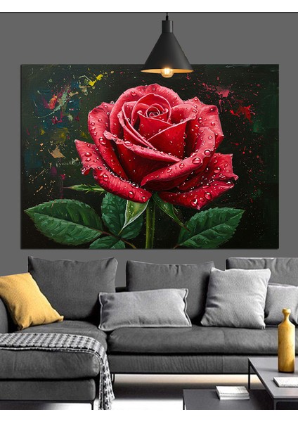 Kırmızı Gül Yakın Çekim Dekoratif Kanvas - Mdf Ahşap Tablo fiyatları