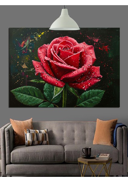 Kırmızı Gül Yakın Çekim Dekoratif Kanvas - Mdf Ahşap Tablo modelleri
