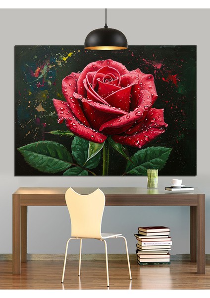 Kırmızı Gül Yakın Çekim Dekoratif Kanvas - Mdf Ahşap Tablo fırsatları