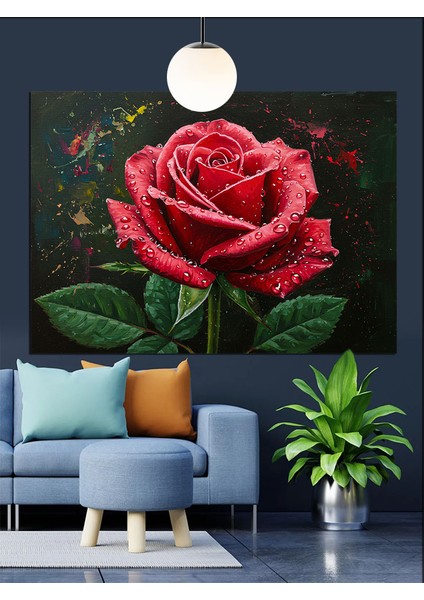 Kırmızı Gül Yakın Çekim Dekoratif Kanvas - Mdf Ahşap Tablo indirimleri