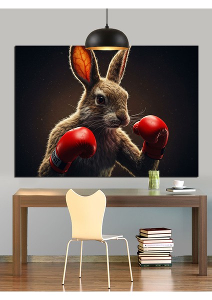 Boks Yapan Tavşan Yumrukları Dekoratif Kanvas - Mdf Ahşap Tablo fiyatları