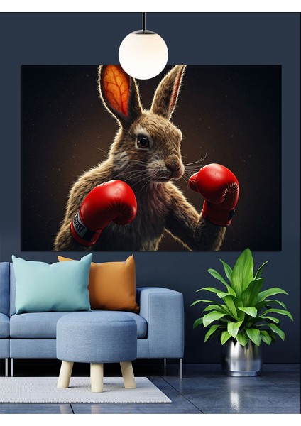 Boks Yapan Tavşan Yumrukları Dekoratif Kanvas - Mdf Ahşap Tablo modelleri
