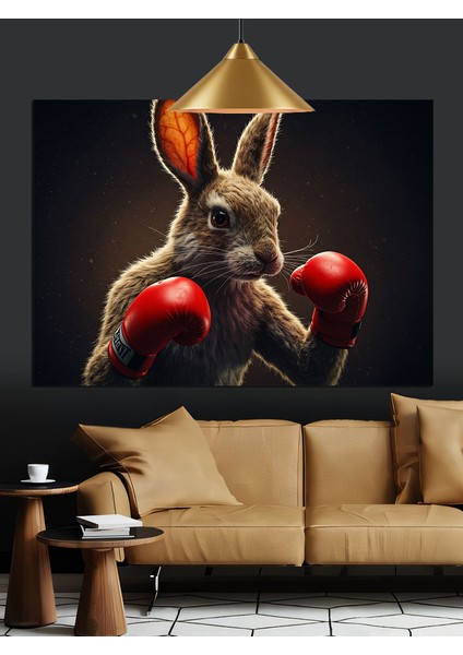 Boks Yapan Tavşan Yumrukları Dekoratif Kanvas - Mdf Ahşap Tablo fırsatları
