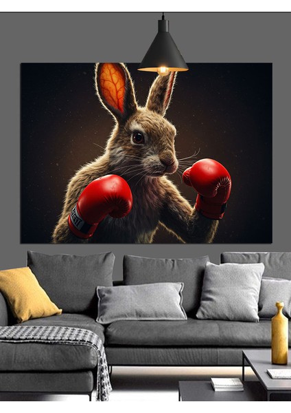 Boks Yapan Tavşan Yumrukları Dekoratif Kanvas - Mdf Ahşap Tablo indirimleri