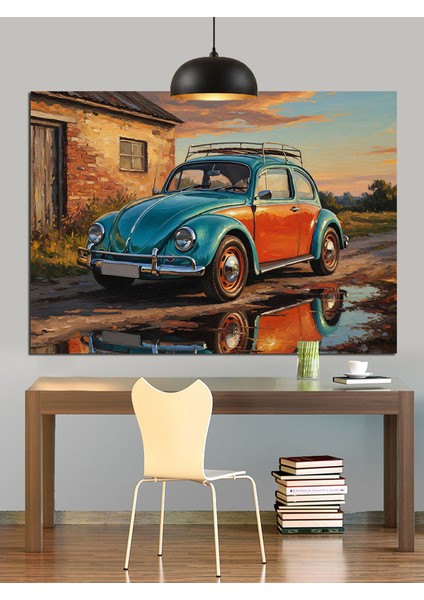 Eski Mavi Küçük Araba Dekoratif Kanvas - Mdf Ahşap Tablo