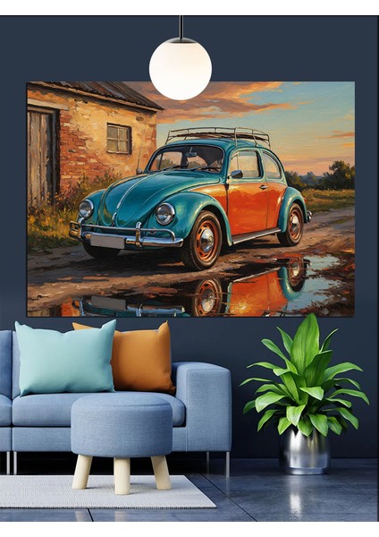 Eski Mavi Küçük Araba Dekoratif Kanvas - Mdf Ahşap Tablo fiyatları