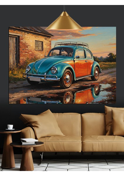 Eski Mavi Küçük Araba Dekoratif Kanvas - Mdf Ahşap Tablo modelleri