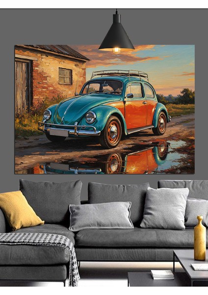 Eski Mavi Küçük Araba Dekoratif Kanvas - Mdf Ahşap Tablo fırsatları