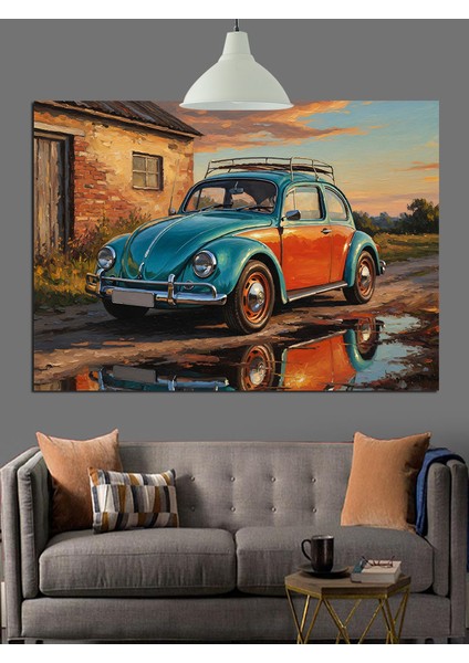 Eski Mavi Küçük Araba Dekoratif Kanvas - Mdf Ahşap Tablo indirimleri