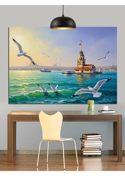 Kız Kulesi Deniz Manzarası Dekoratif Kanvas - Mdf Ahşap Tablo
