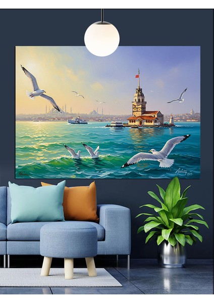 Kız Kulesi Deniz Manzarası Dekoratif Kanvas - Mdf Ahşap Tablo fiyatları