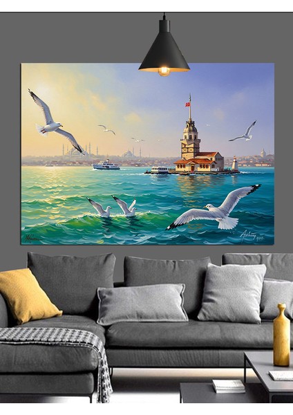 Kız Kulesi Deniz Manzarası Dekoratif Kanvas - Mdf Ahşap Tablo fırsatları