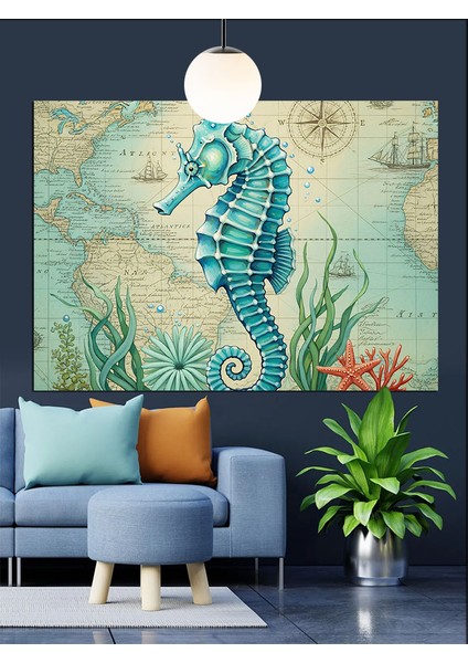 Soyut Denizatı Figürü ve Dünya Haritası Dekoratif Kanvas - Mdf Ahşap Tablo fırsatları