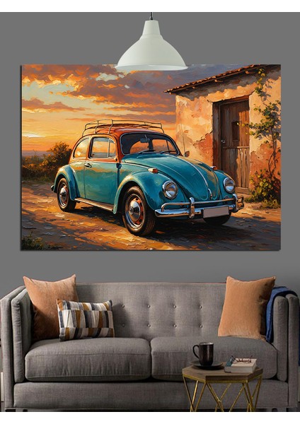 Klasik Yeşil Araba Sahil Dekoratif Kanvas - Mdf Ahşap Tablo
