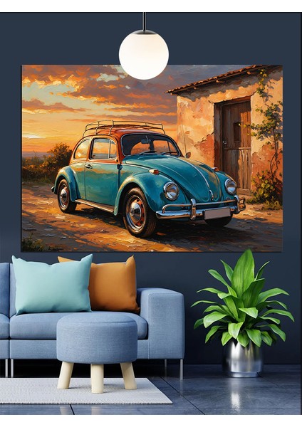 Klasik Yeşil Araba Sahil Dekoratif Kanvas - Mdf Ahşap Tablo modelleri