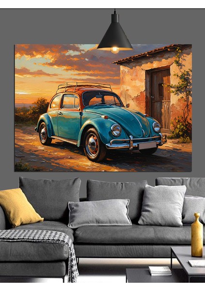 Klasik Yeşil Araba Sahil Dekoratif Kanvas - Mdf Ahşap Tablo indirimleri