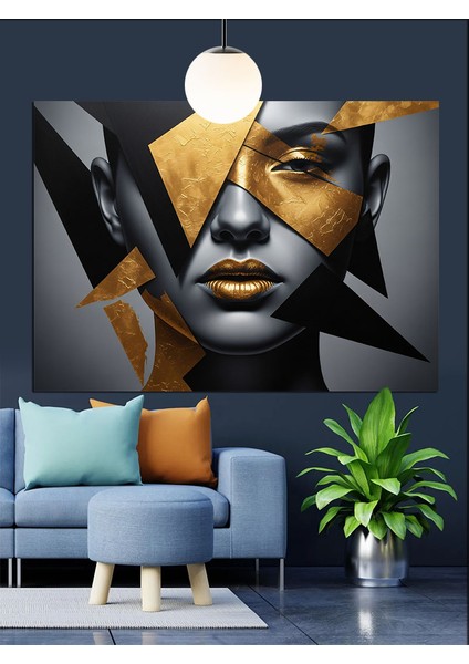 Soyut Portre Yüz Geometrik Şekiller Dekoratif Kanvas - Mdf Ahşap Tablo