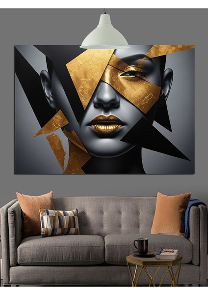 Soyut Portre Yüz Geometrik Şekiller Dekoratif Kanvas - Mdf Ahşap Tablo fırsatları
