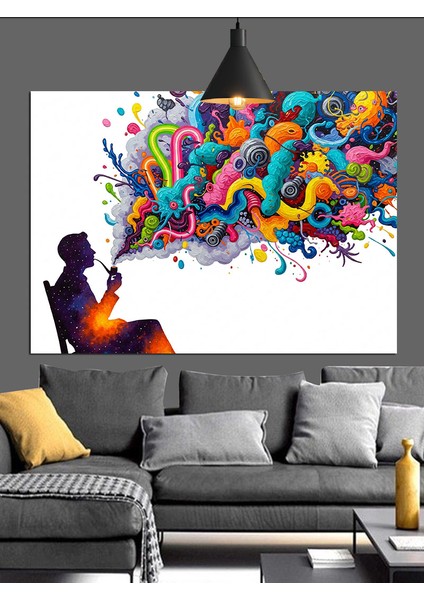 Pipo Dumanından Çıkan Renkler Dekoratif Kanvas - Mdf Ahşap Tablo