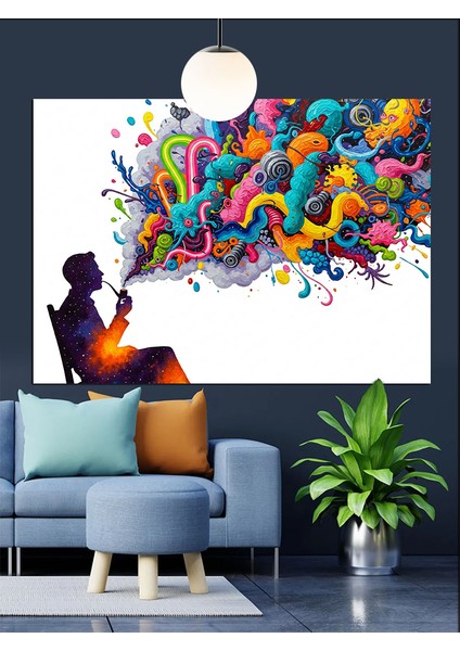 Pipo Dumanından Çıkan Renkler Dekoratif Kanvas - Mdf Ahşap Tablo fırsatları