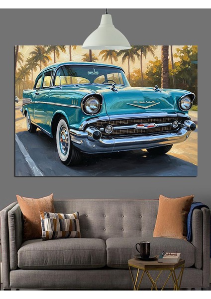 Klasik Mavi Araba Retro Dekoratif Kanvas - Mdf Ahşap Tablo