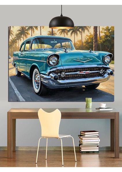 Klasik Mavi Araba Retro Dekoratif Kanvas - Mdf Ahşap Tablo fiyatları