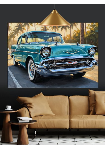Klasik Mavi Araba Retro Dekoratif Kanvas - Mdf Ahşap Tablo fırsatları