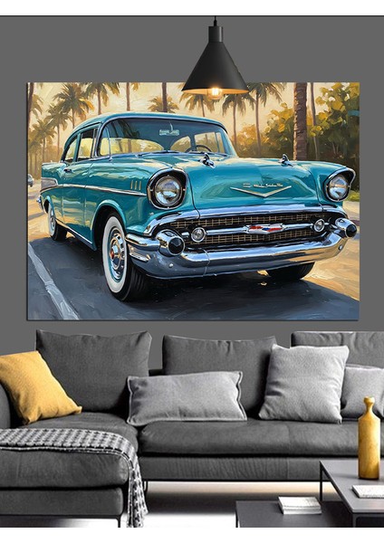 Klasik Mavi Araba Retro Dekoratif Kanvas - Mdf Ahşap Tablo indirimleri