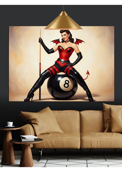 Bilardo Topu Pin-Up Kız Dekoratif Kanvas - Mdf Ahşap Tablo fiyatları
