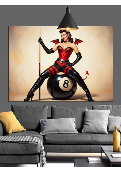 Bilardo Topu Pin-Up Kız Dekoratif Kanvas - Mdf Ahşap Tablo modelleri