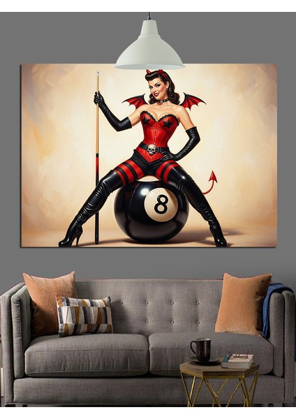 Bilardo Topu Pin-Up Kız Dekoratif Kanvas - Mdf Ahşap Tablo fırsatları