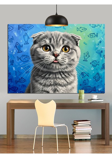 Iskoç Fold Sevimli Kedi Dekoratif Kanvas - Mdf Ahşap Tablo
