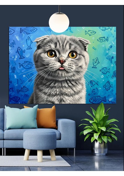 Iskoç Fold Sevimli Kedi Dekoratif Kanvas - Mdf Ahşap Tablo fiyatları