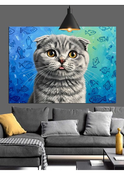 Iskoç Fold Sevimli Kedi Dekoratif Kanvas - Mdf Ahşap Tablo fırsatları