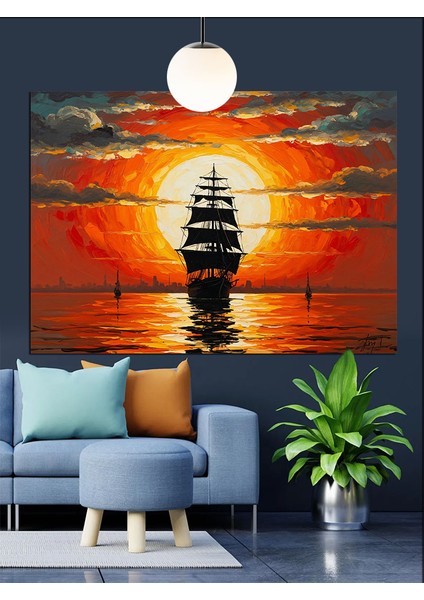 Yelkenli Gemi Gün Batımı Deniz Dekoratif Kanvas - Mdf Ahşap Tablo fiyatları