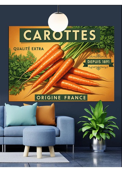 Havuç Sebze Vintage Etiket Dekoratif Kanvas - Mdf Ahşap Tablo