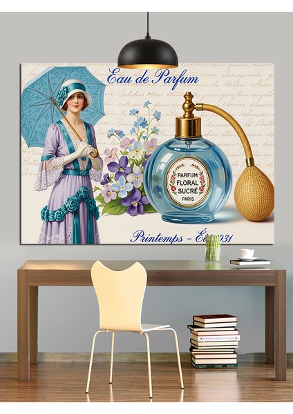 Parfüm Şişesi Kadın Figürü Dekoratif Kanvas - Mdf Ahşap Tablo