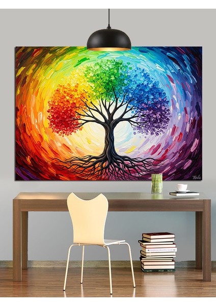 Gökkuşağı Renkli Hayat Ağacı Dekoratif Kanvas - Mdf Ahşap Tablo modelleri
