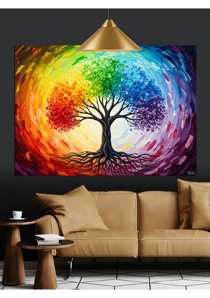 Gökkuşağı Renkli Hayat Ağacı Dekoratif Kanvas - Mdf Ahşap Tablo indirimleri