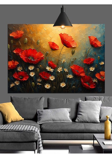 Kırmızı Gelincik Çiçek Tarlası Dekoratif Kanvas - Mdf Ahşap Tablo fiyatları
