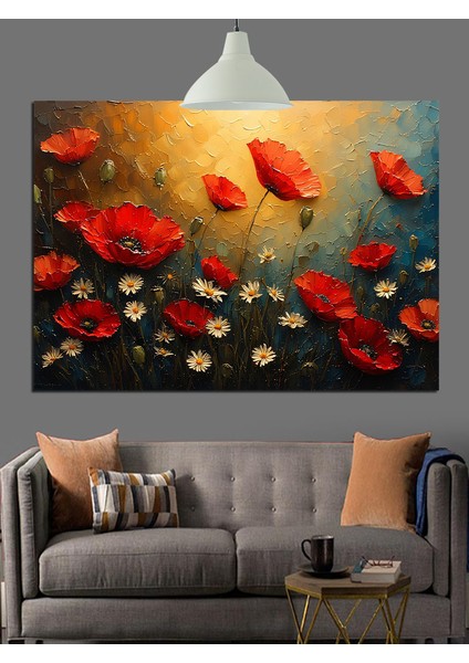 Kırmızı Gelincik Çiçek Tarlası Dekoratif Kanvas - Mdf Ahşap Tablo modelleri