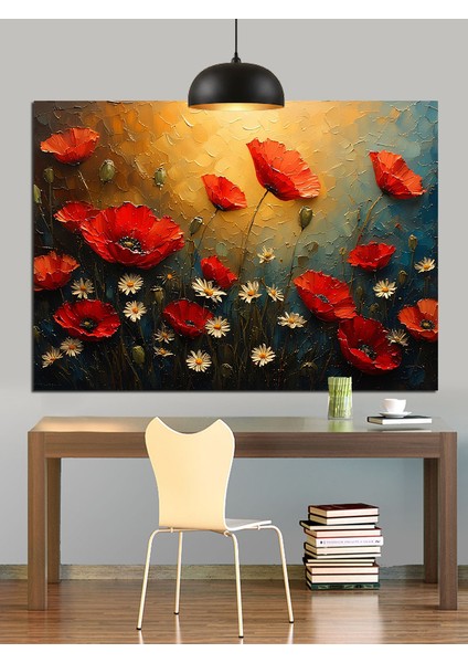 Kırmızı Gelincik Çiçek Tarlası Dekoratif Kanvas - Mdf Ahşap Tablo fırsatları