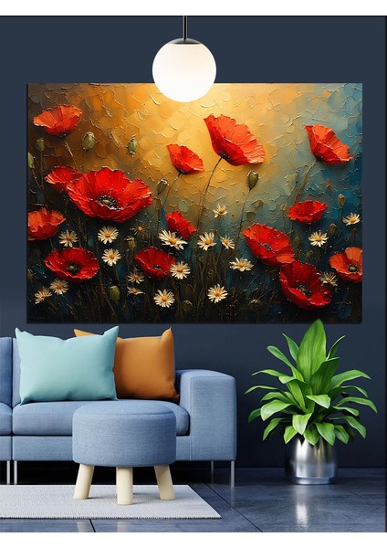 Kırmızı Gelincik Çiçek Tarlası Dekoratif Kanvas - Mdf Ahşap Tablo indirimleri
